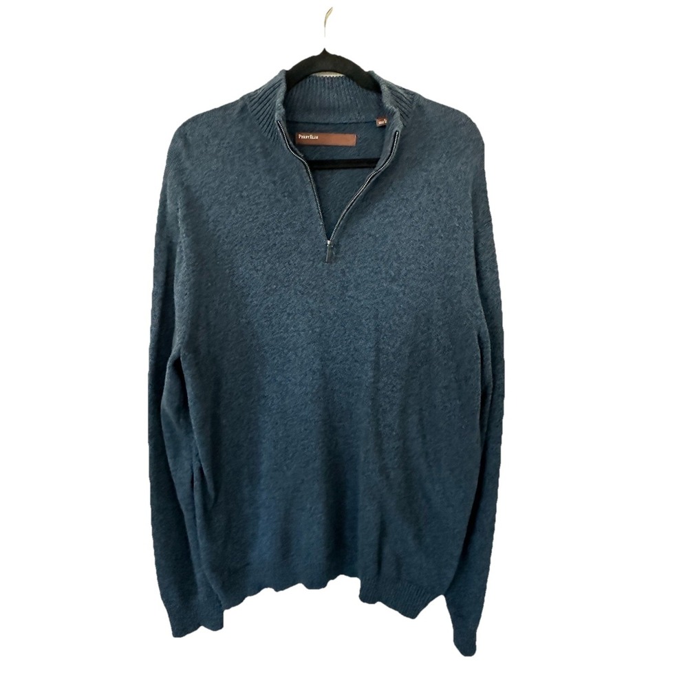 Perry Ellis Mens 1/4 Zip Sweater Knit Navy Blue Size Large‎ 100% Cotton Heritage